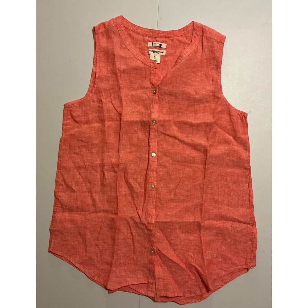 Christian Siriano 100% Linen Coral Button Front Coastal Sleeveless Top S